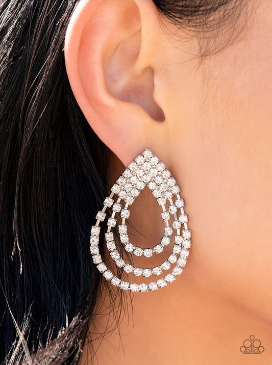 Take a POWER Stance - White Post Earrings - Paparazzi Accessories