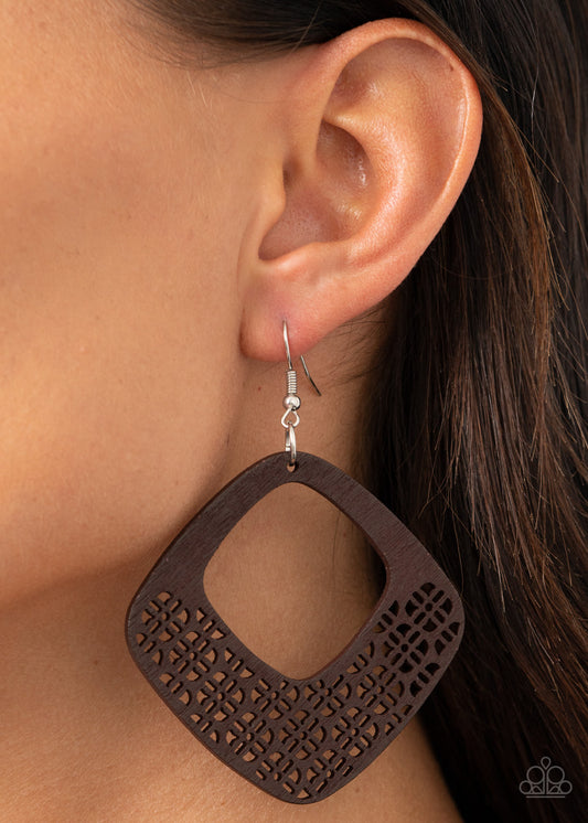 0115 WOOD You Rather - Brown Earrings Paparazzi Accessories