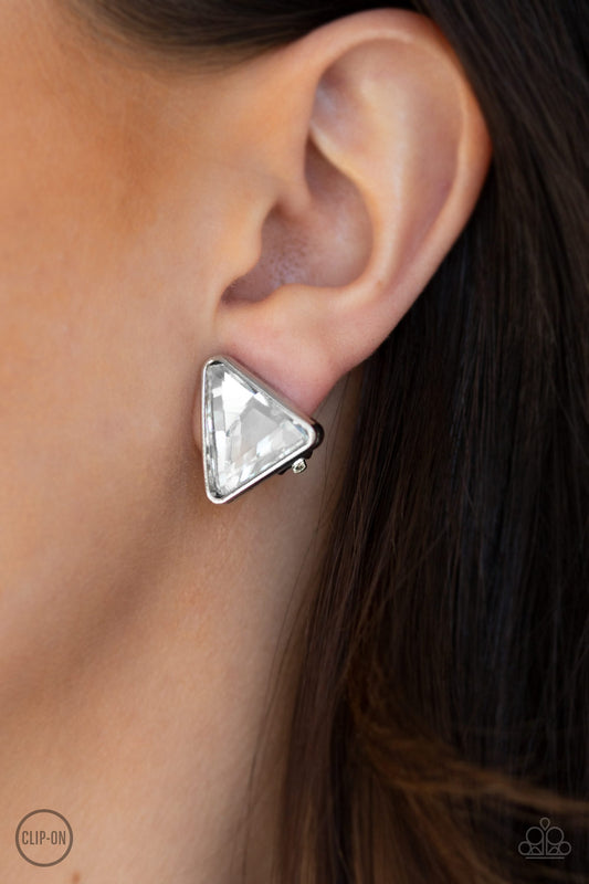 Timeless In Triangles - White Earrings Paparazzi Accessories