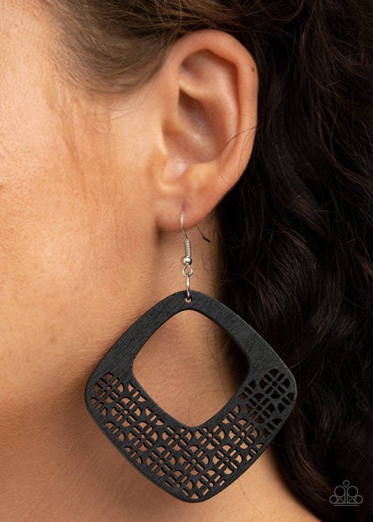 ** 0115 WOOD You Rather - Black Earrings Paparazzi Accessories