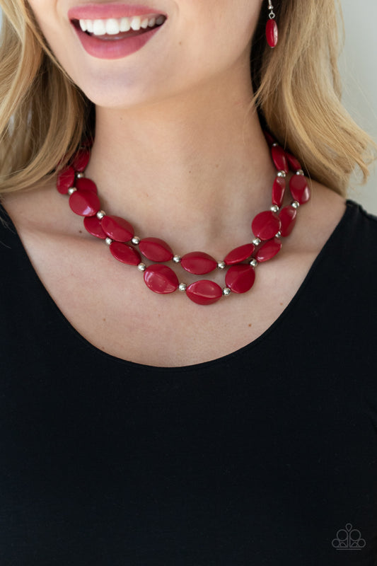 0044 Two-Story Stunner - Red Necklace Paparazzi Accessories