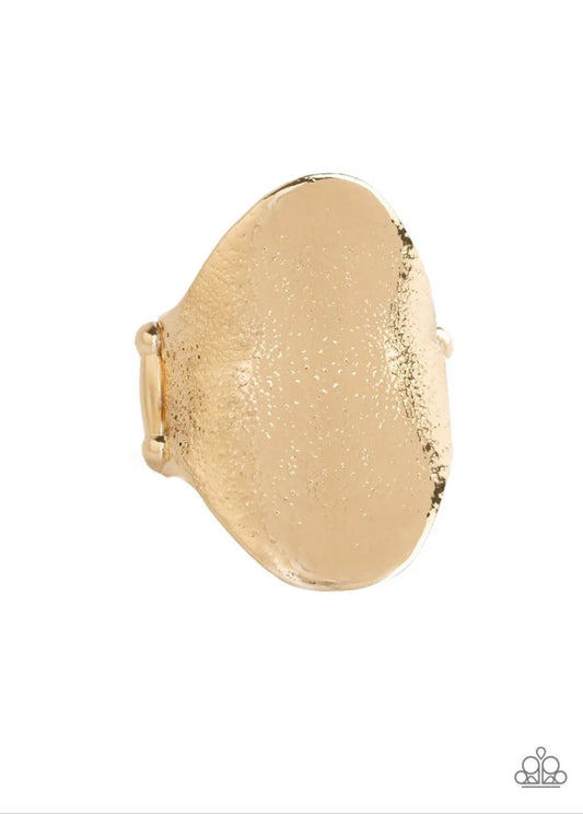 Metro Mirror Gold Hammered Disc Ring Paparazzi Accessories