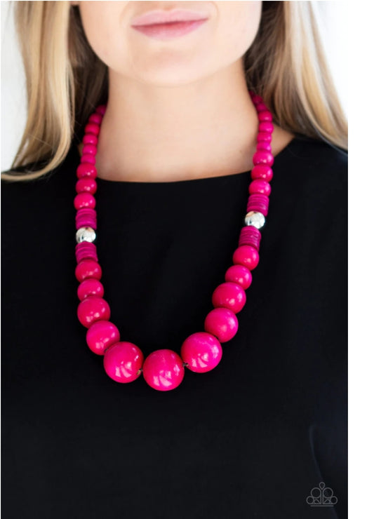 Panama Panorama Pink Wood Necklace - Paparazzi Accessories Necklaces