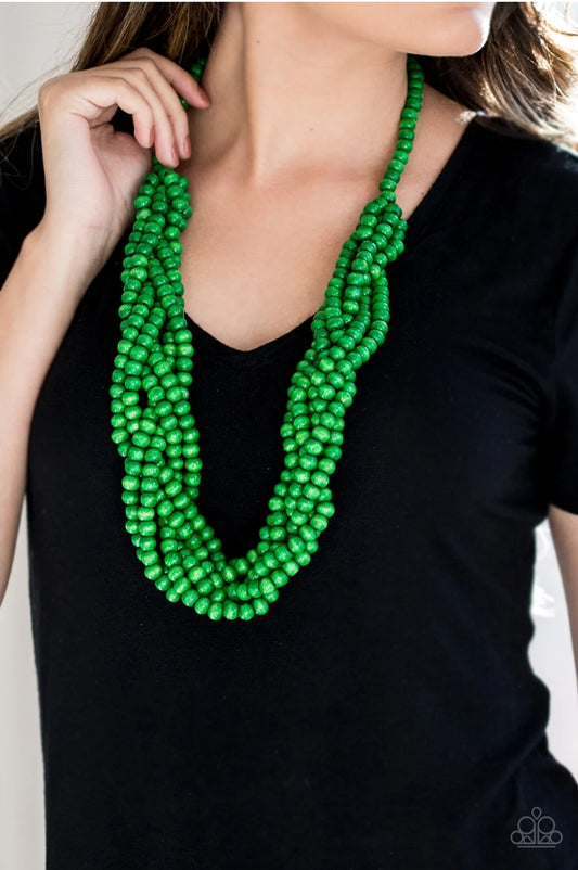 Tahiti Tropic Green Wood Necklace - Paparazzi Accessories Necklaces