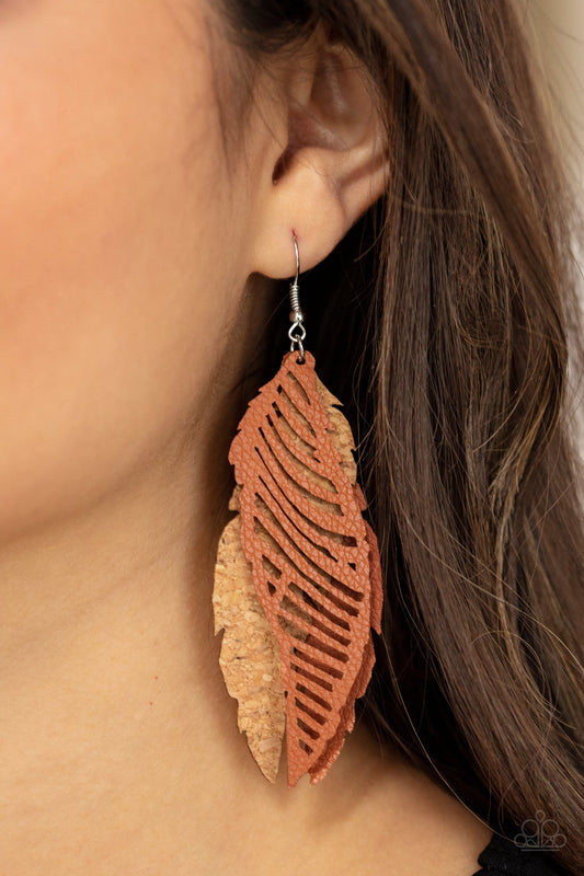 1248 Paparazzi Accessories WINGING Off The Hook - Brown Earrings